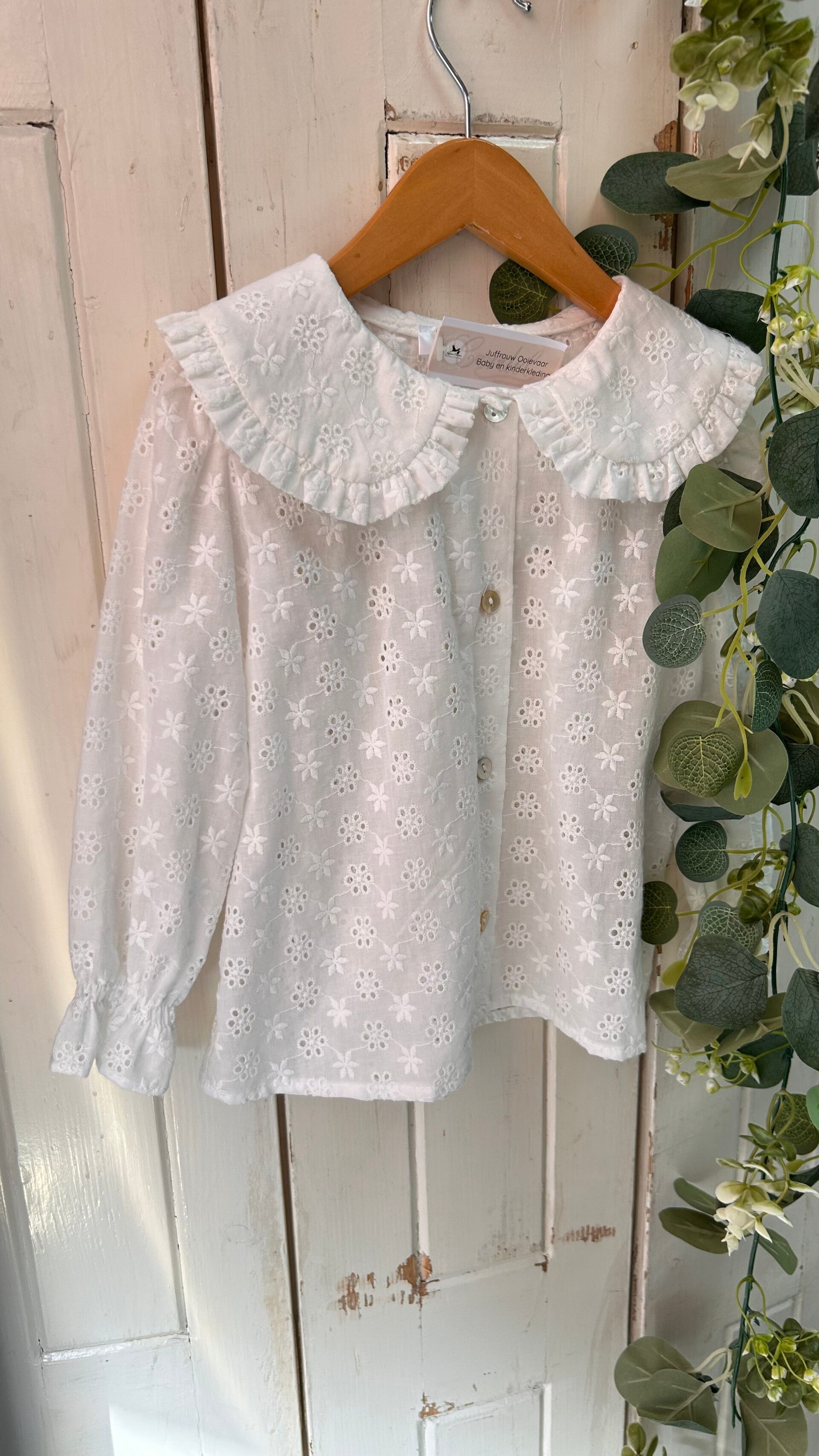 Broderie blouse met kraagje wit