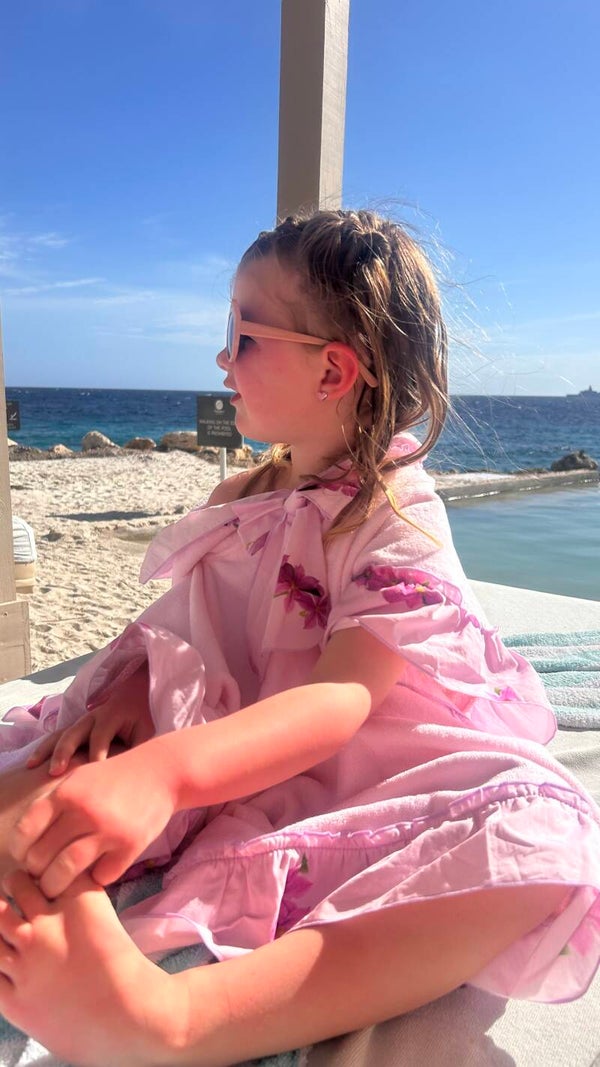 PHI lila flowers badcape met strik