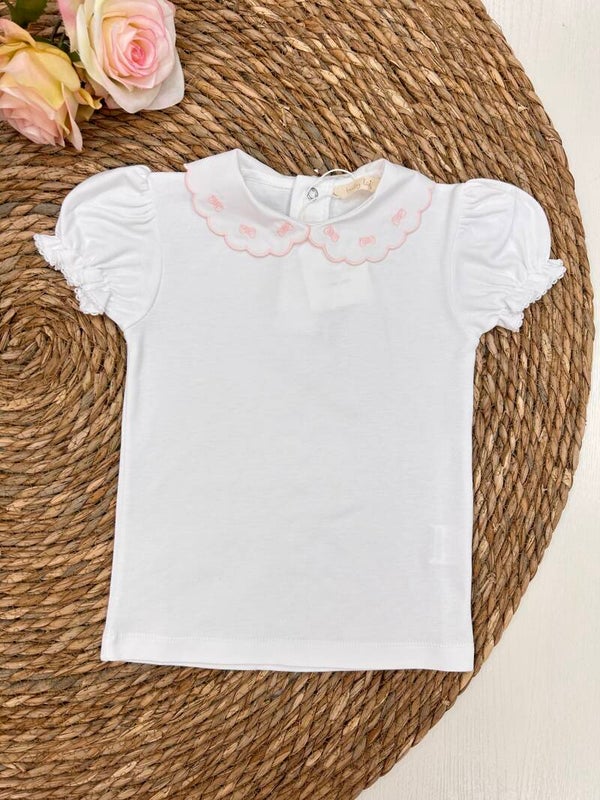 Laivicar T-shirt met kraagje strikjes wit