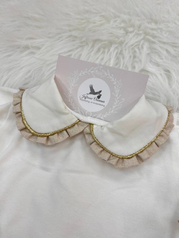 T-shirt met kraagje beige sparkle en gouden bies J.O.