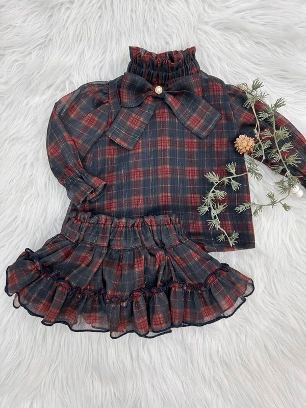 Set Edinburgh donkerblauw/rood met lurex en J.O.