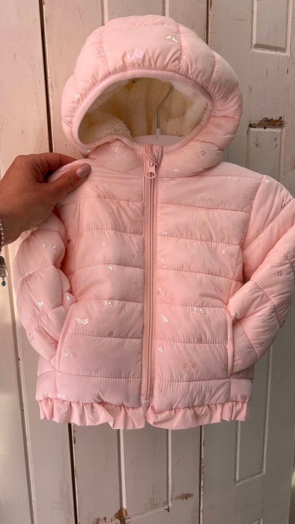 EMC jas roze met glimmertjes en teddy voering