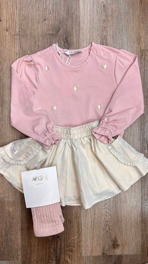 Le Chic  NORY bows & hearts top pink