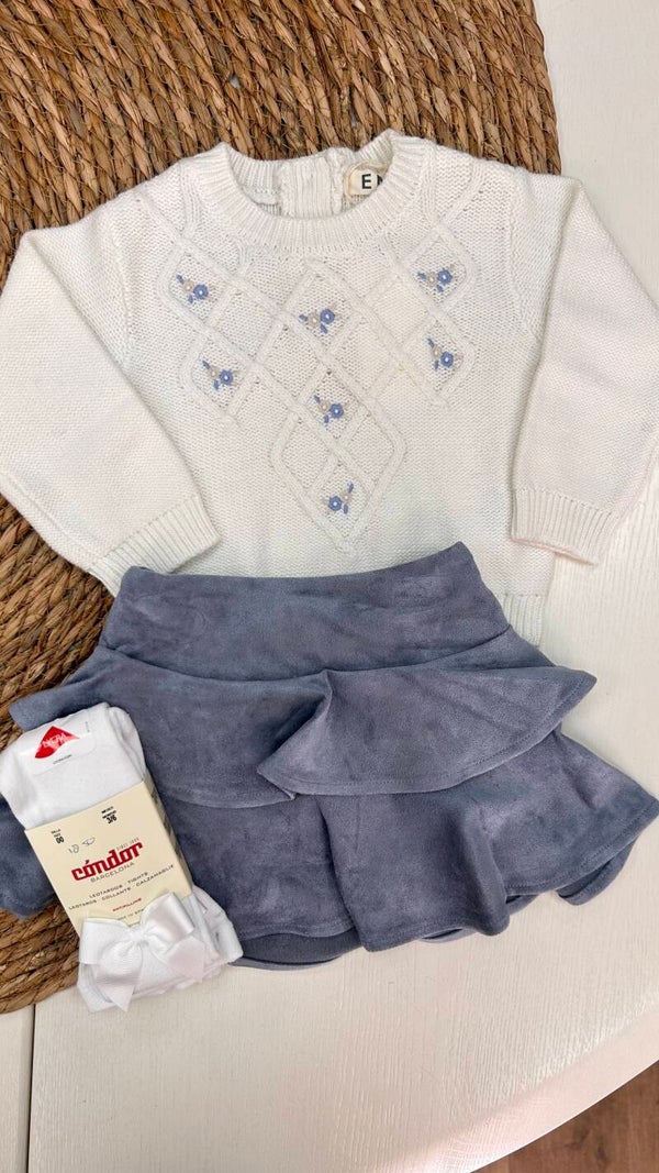 EMC trui creme flowers blue