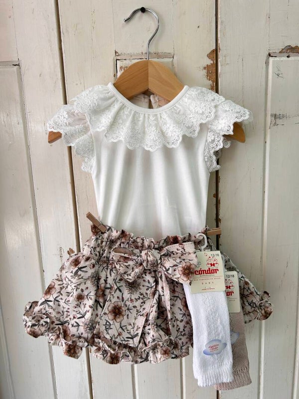 Bloomer flowers beige/bruin met lurex met strik