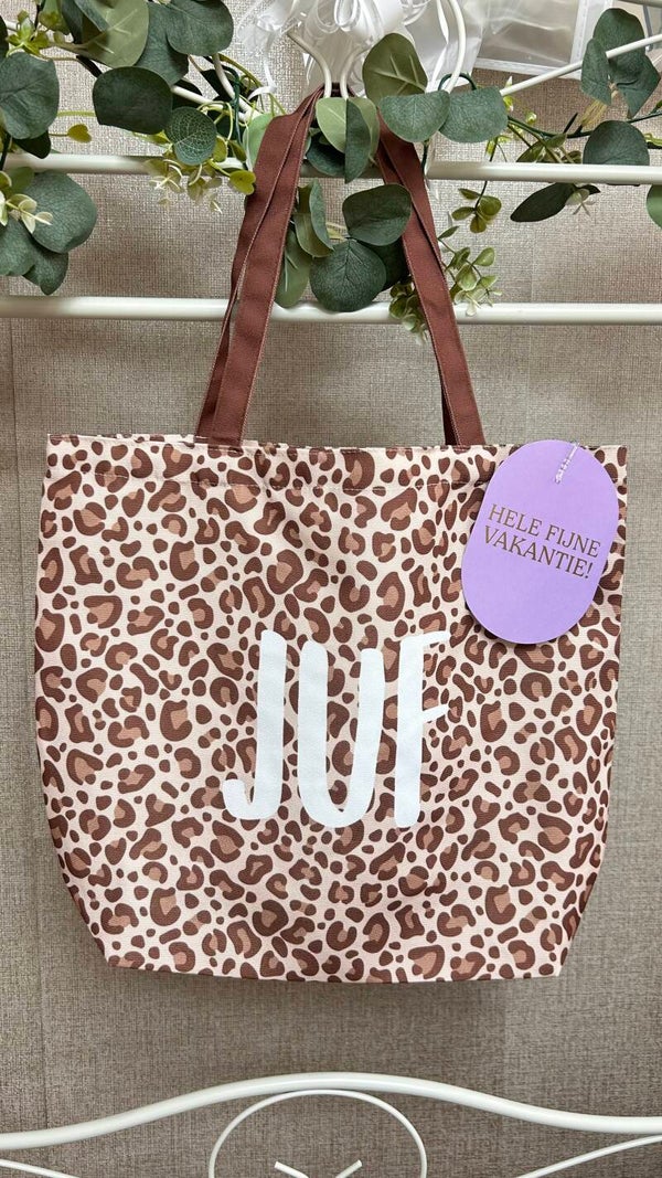 Bedankt Juf - Leopard canvas tas