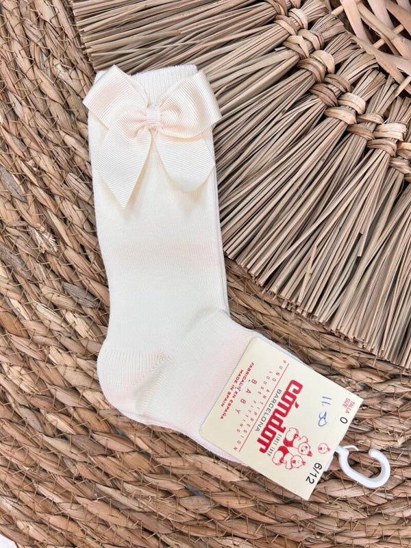 Condor kniekous met satijnen strik crème 303