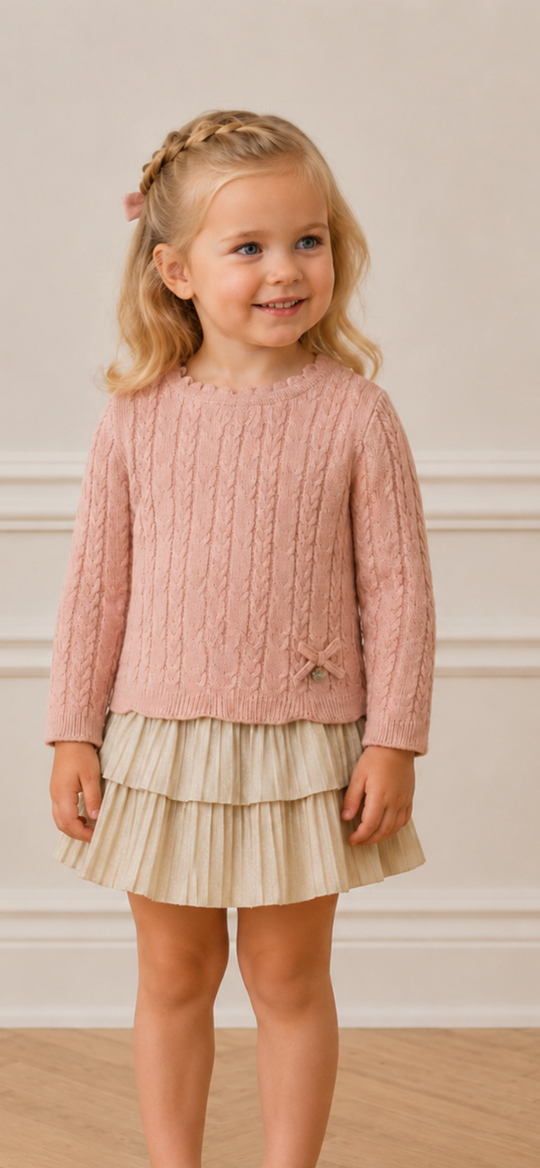 Mayoral winter 2027 meisjes 2-delige lurex set roze met goudkleurig rokje