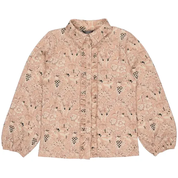 LEVV meisjes blouse pink allover print leaves