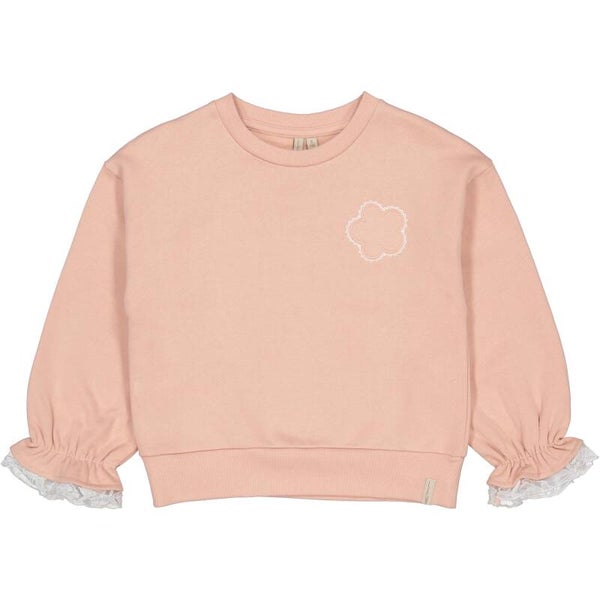 LEVV sweater Daphne roze met kanten mouwtjes