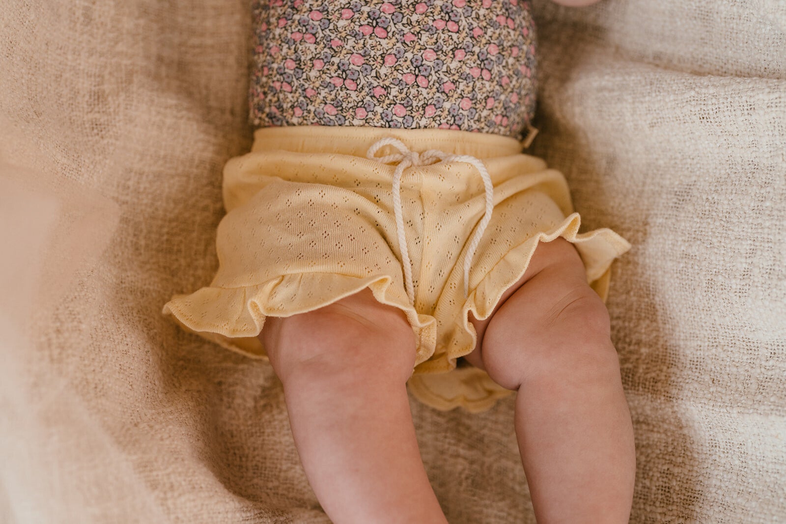 A Tiny Story baby ruffle short butter yellow