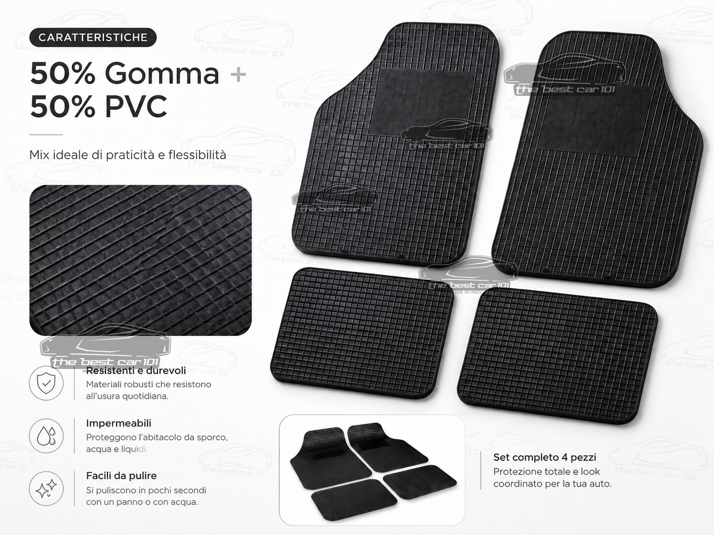 Set di Tappetini Auto Universali in Gomma e PVC - 4 Pezzi