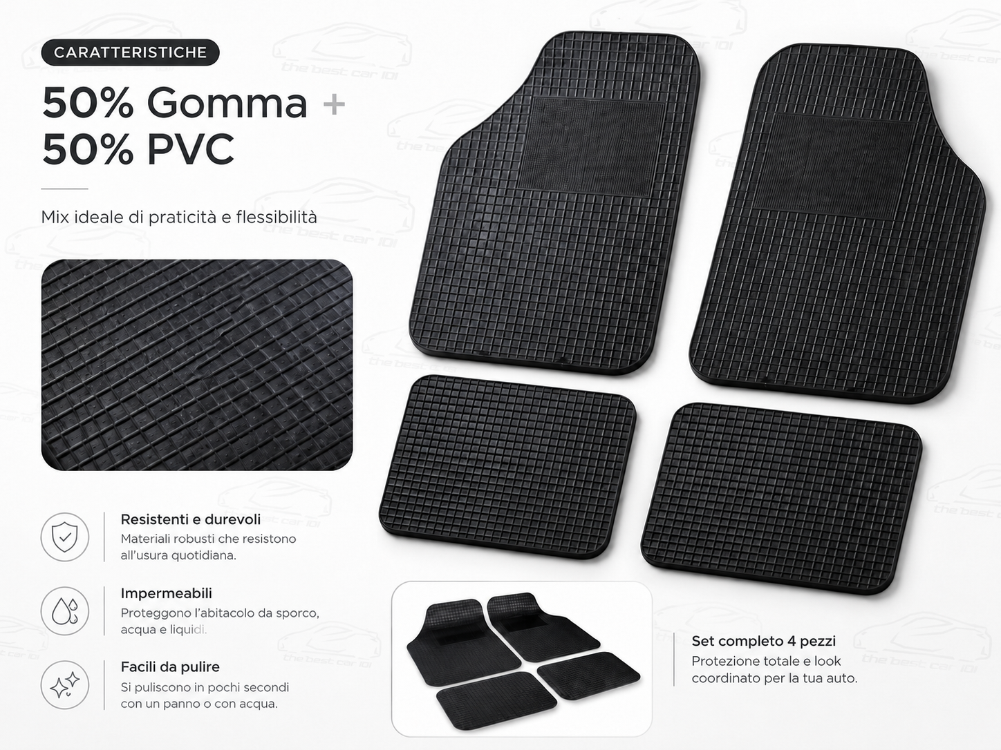 Set di Tappetini Auto Universali in Gomma e PVC - 4 Pezzi