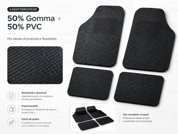 Set di Tappetini Auto Universali in Gomma e PVC - 4 Pezzi