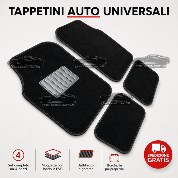 Set Tappetini Auto Universali in Moquette con Fondo Antiscivolo in PVC - 4 pezzi