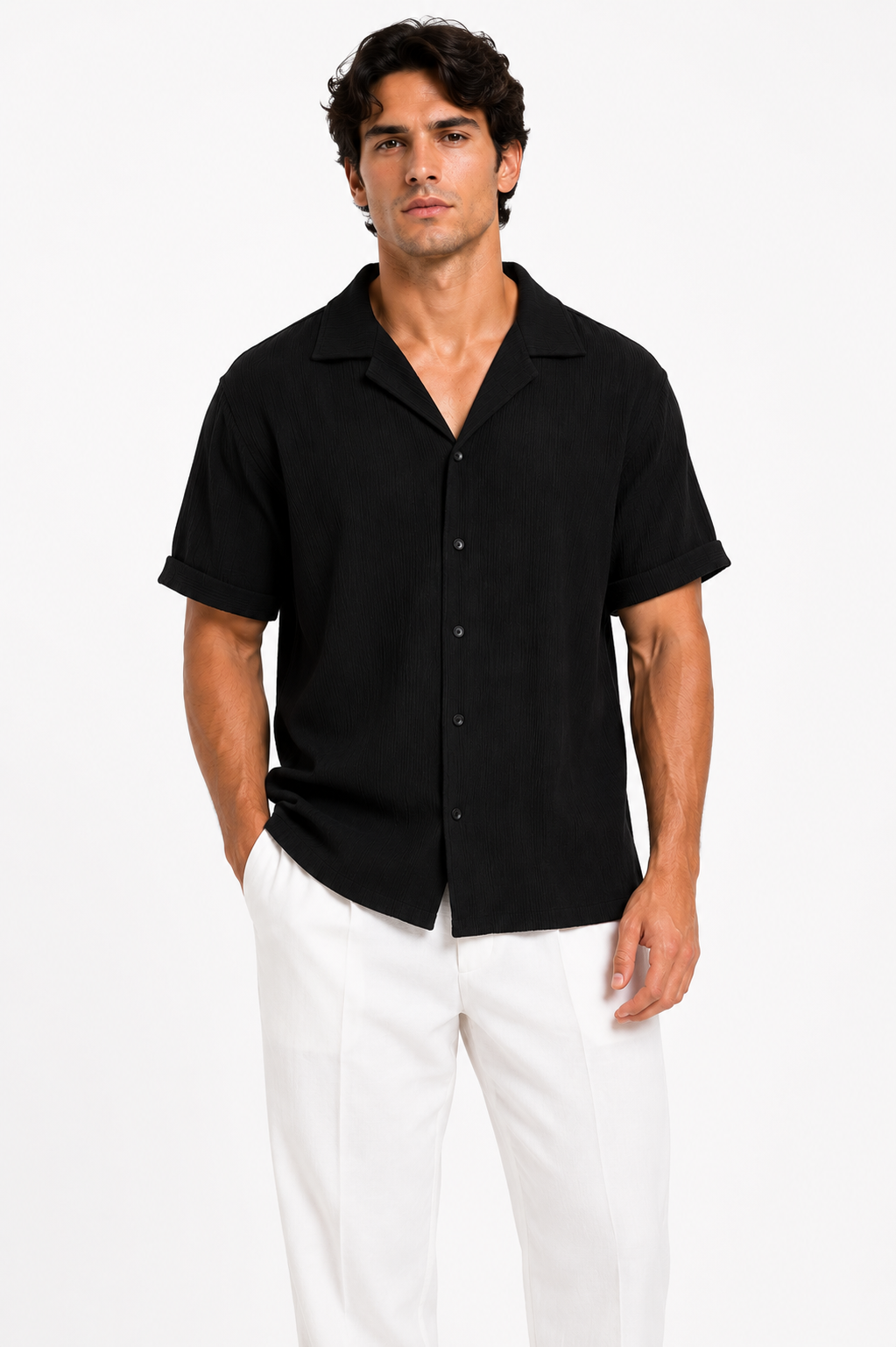 Black Textured Resort Shirt