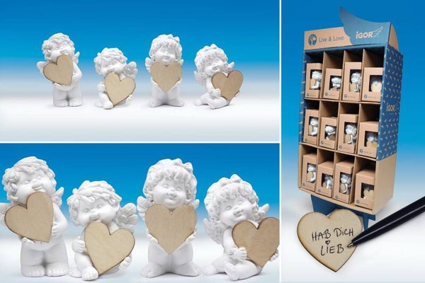 Igor met houten hartje om boodschap op te schrijven 6/7cm hoogte