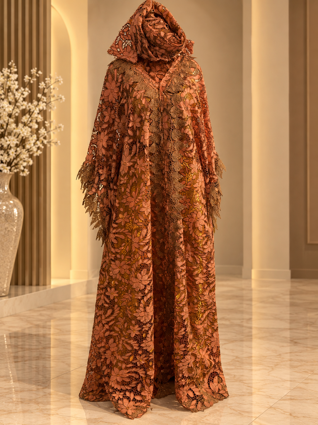 Robe guipure - rose marron