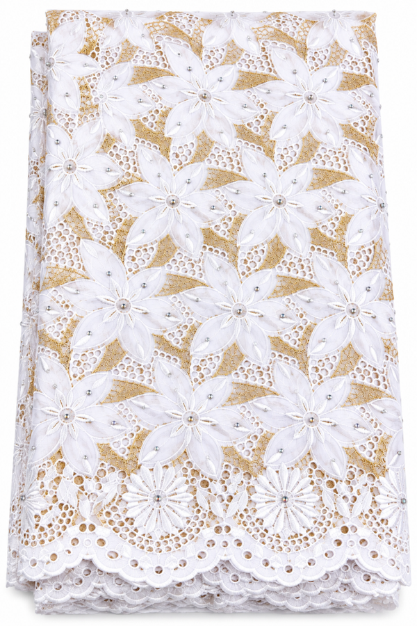 Brode blanc et doré avec strass