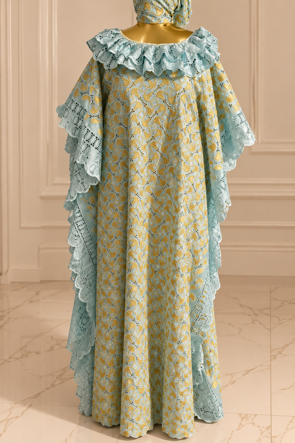 Robe Brodée – Bleu claire , dorée