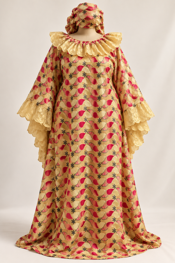 Robe brodée - rose jaune