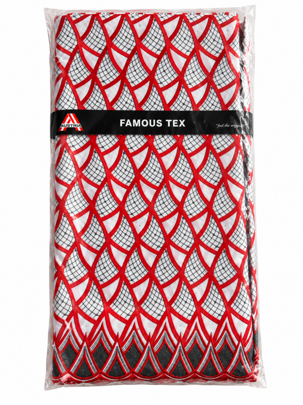 Tissu Brodé Autriche Original – Rouge et Noir Argenté