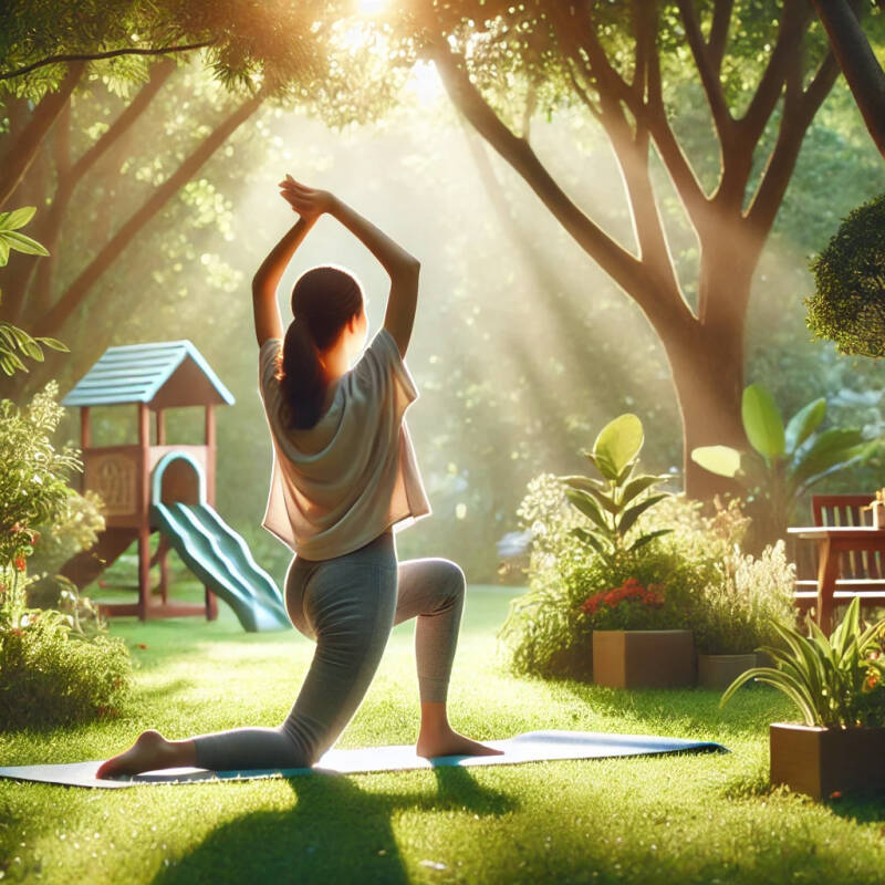 Bild einer Frau, die in der Natur Yoga macht