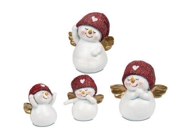 Weihnachtsfigur "geflügelter Schneemann Rot", Mini, sortiert