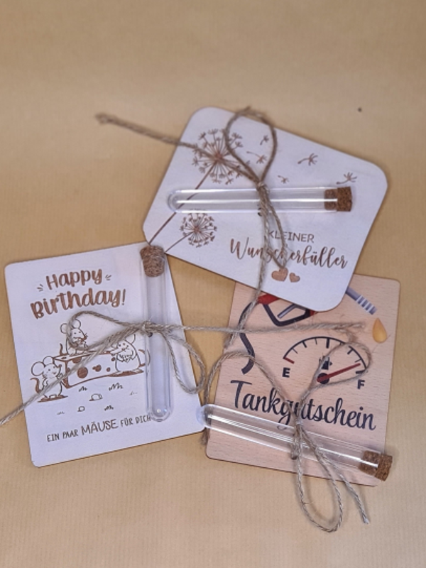 Geldgeschenkplatte mit Röhrchen, versch. Sorten