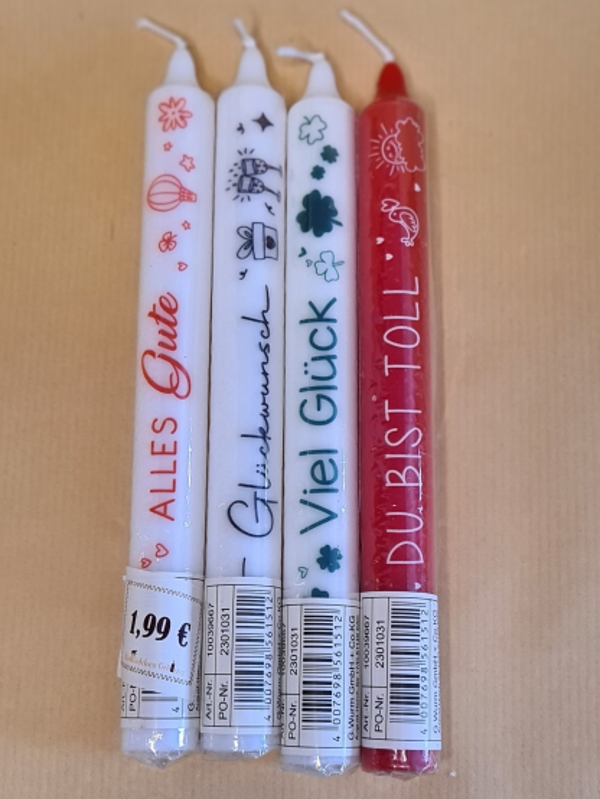 Stabkerze mit Wüschen/Sprüchen