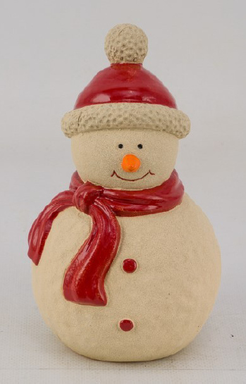 Gehlmann Keramikschneemann, klein creme/rot