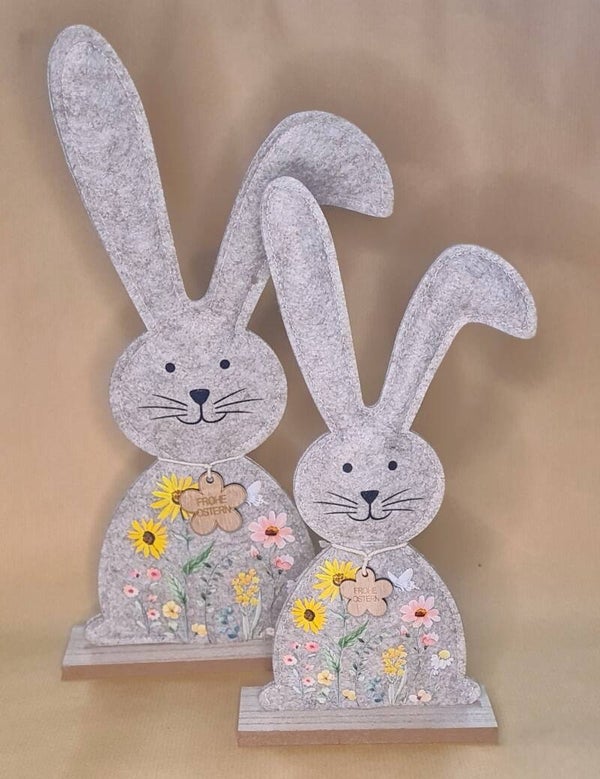 Oster Deko - "Hase mit Blumen", dunkelgrau, v. Größen