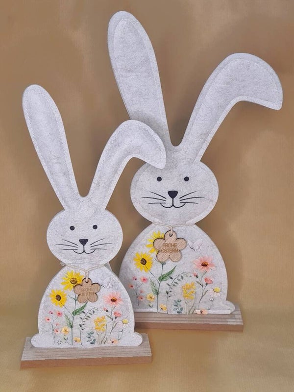 Oster Deko - "Hase mit Blumen", hellgrau, v. Größen