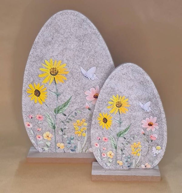Aufsteller "Osterei mit Blumen", dunkelgrau v. Größen