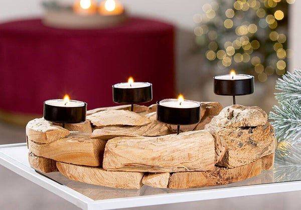Kerzenleuchter, Holz Naturfarben für 4 Teelichter