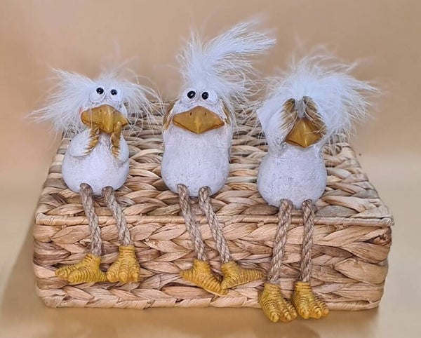 Figuren "3 weise Küken" mit Feder, Kantensitzer