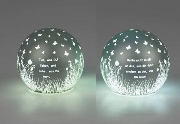 Deko-Kugel "Blumenwiese" mit Botschaft, LED mit Timer
