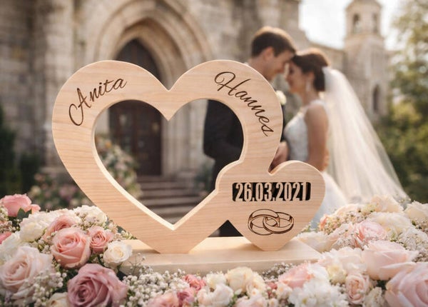 Doppelherz "Ewig verbunden" aus Zirbenholz zur Hochzeit