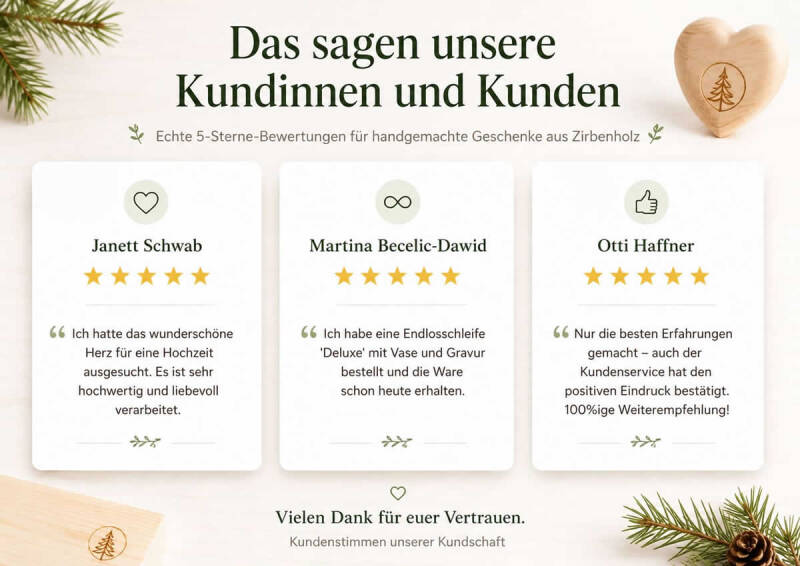 Echte Google-Bewertungen zu unseren Zirbenholz Geschenken