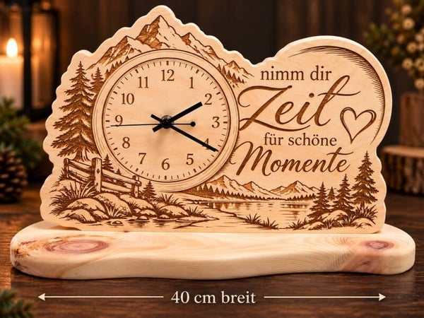 Große Zirbenholz Standuhr mit Gravur – 40 cm
