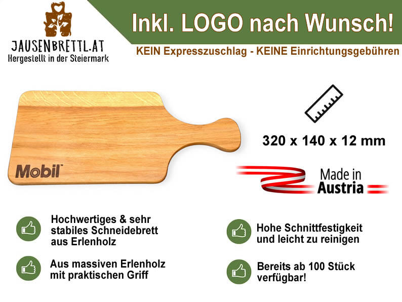 Individuelle Gravur auf Holz-Schneidebrettern – Firmenlogo, Slogan oder Grußbotschaft möglich