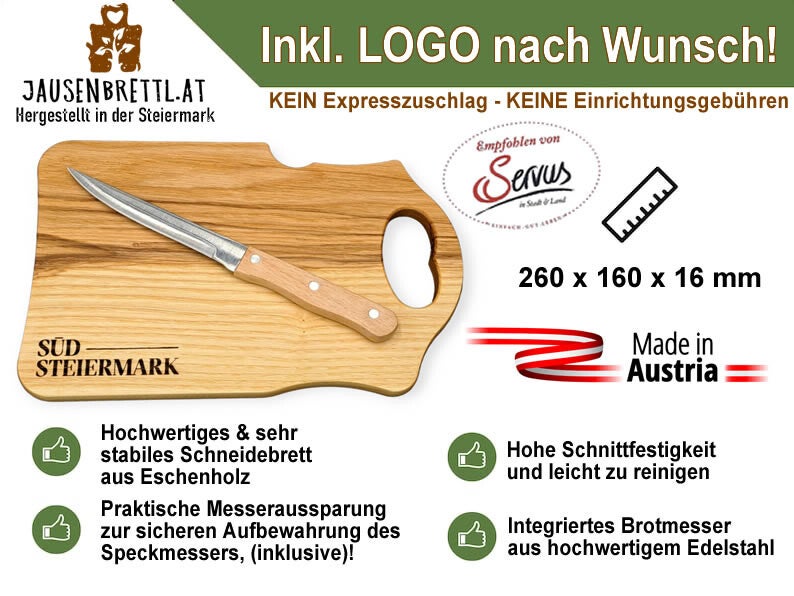 Schneidebrett aus Zirbenholz mit graviertem Firmenlogo