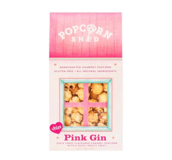 Veganistische Pink Gin Gourmet Popcorn Shed Snackbox
