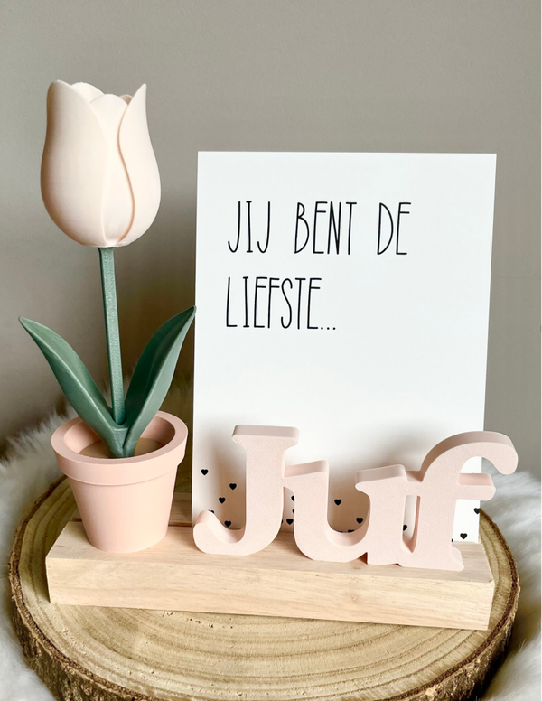 Kaarthouder ‘JUF’ met bloem