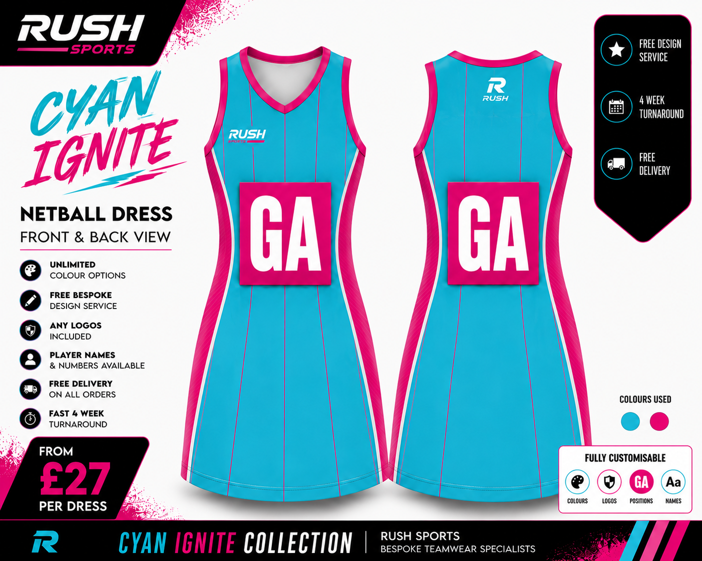 Cyan and magenta pinstripe netball dress 