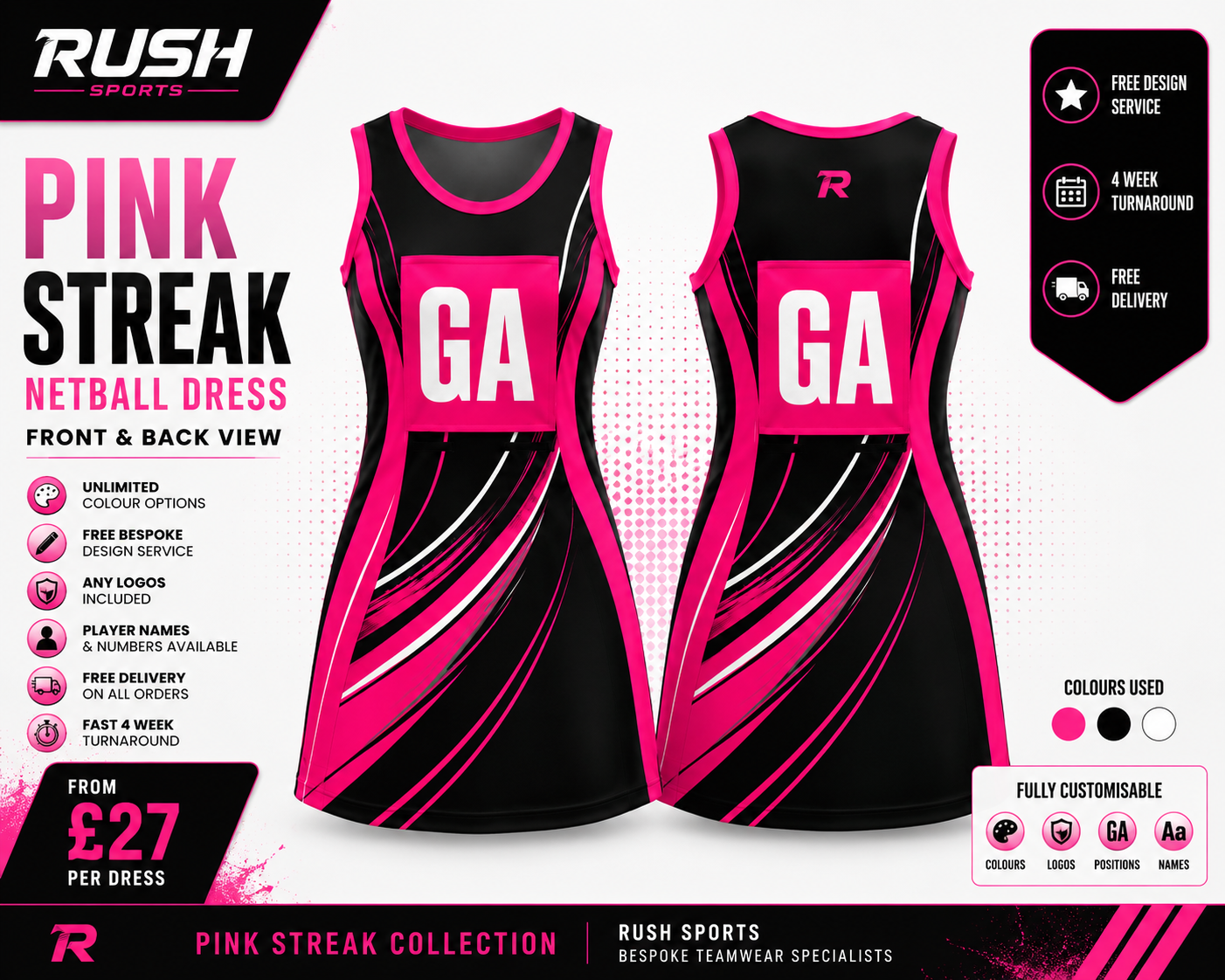 Black and pink elegant netball dress 