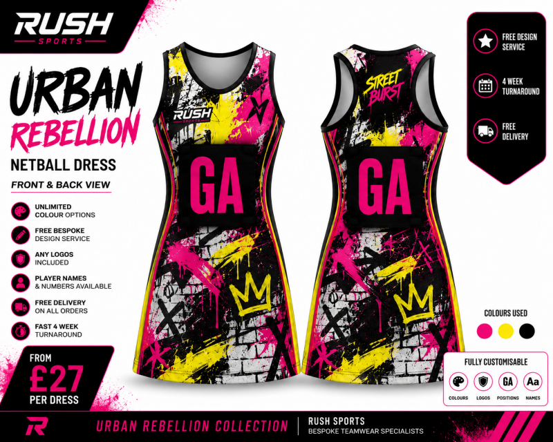Unique grafiti netball dress by rush sports 