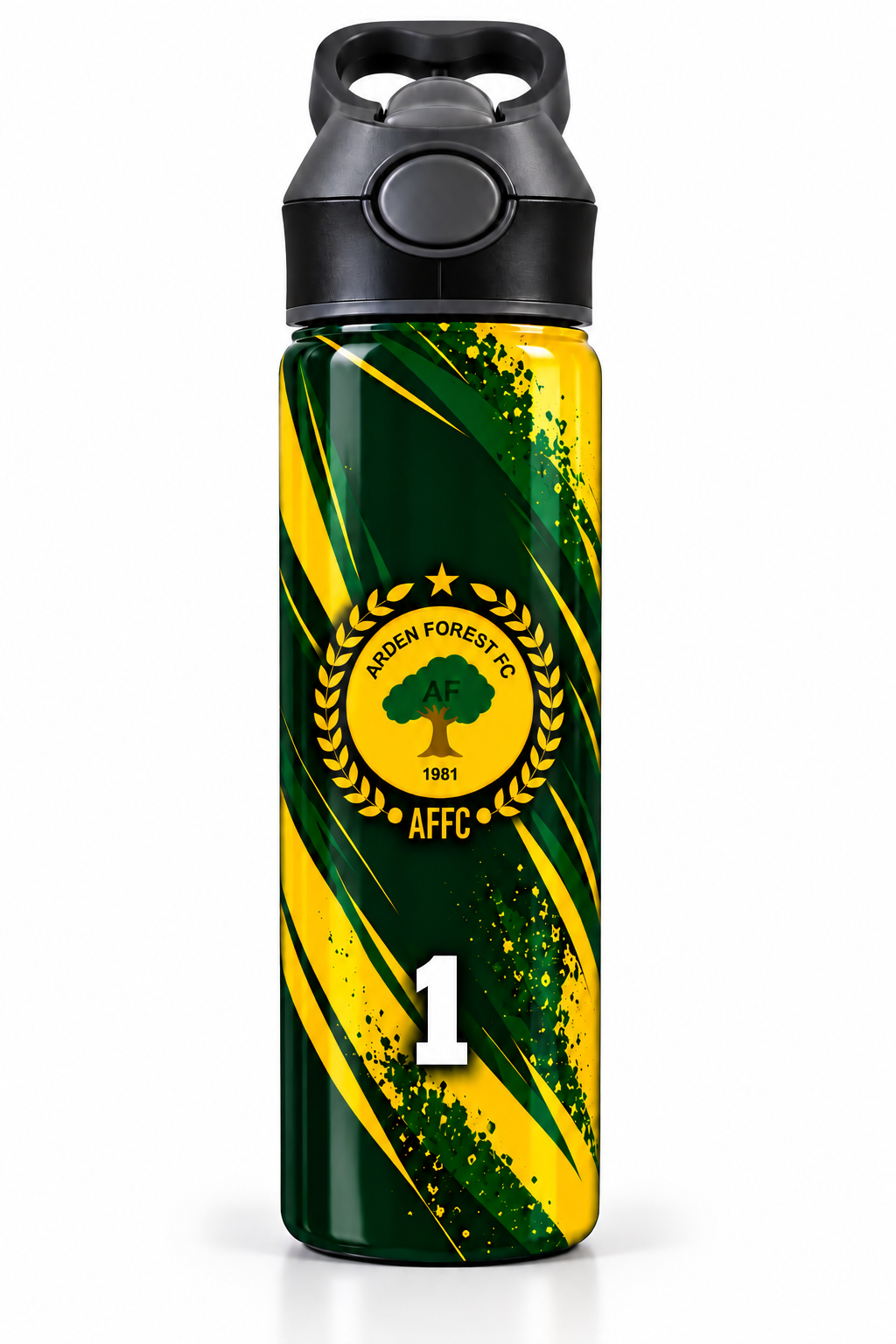 Arden Forest green and yellow personalised bottle