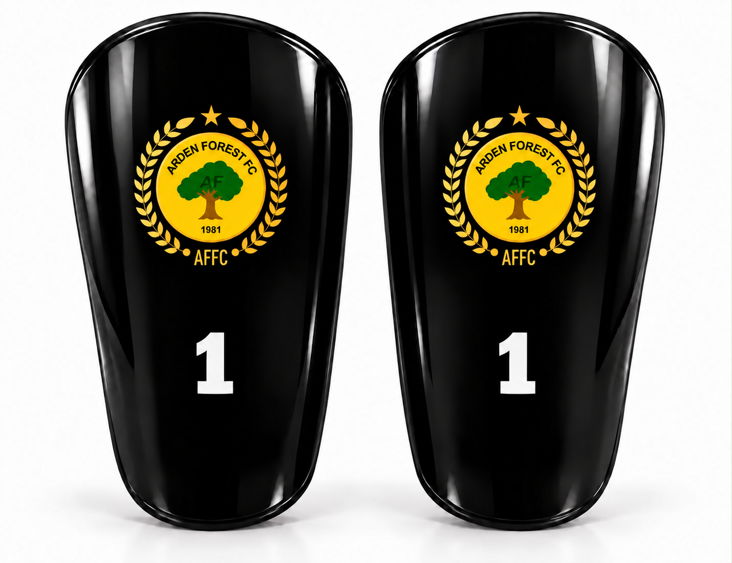 Arden Forest black personalised shin pads