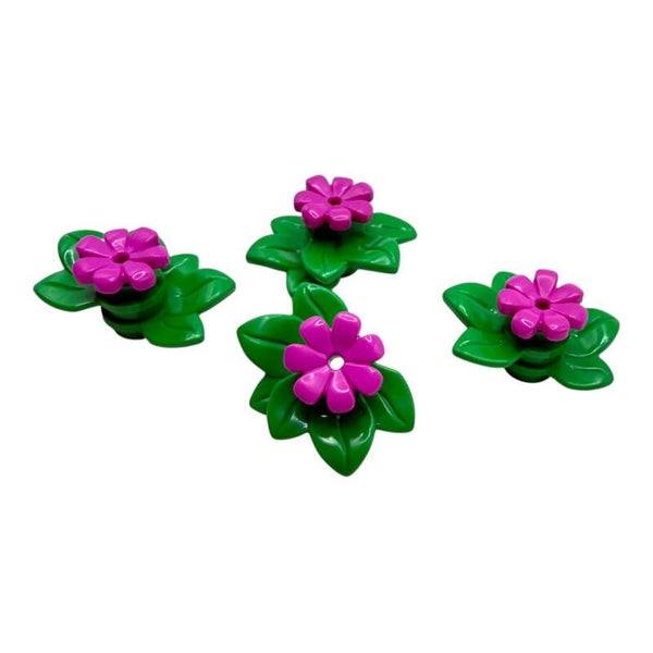 LEGO 4x Blume Rosa mit Blatt Grün Pflanze Flower MOC Zubehör Blüte Garten City
